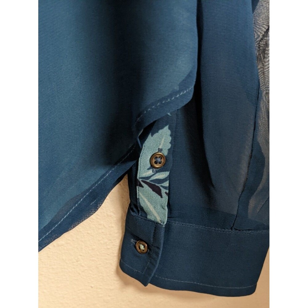 Anthropologie Pilcro Tavi Blue Buttondown Floral Blue Viscose Blouse Large - Picture 5 of 14